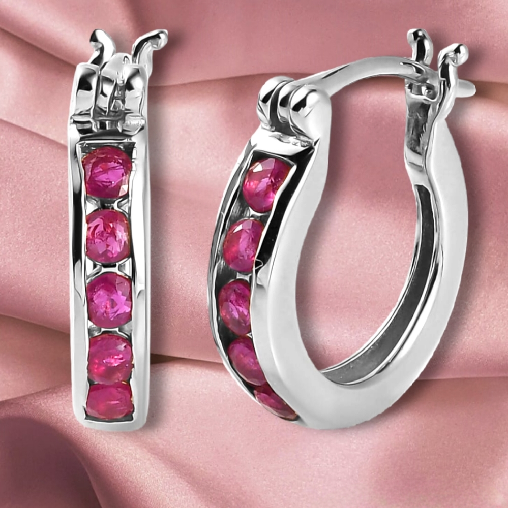 🔥PRICE CUT🔥 NWT PREMIUM RUBY HOOP EARRINGS IN PLATINUM OVER STERLING SILVER